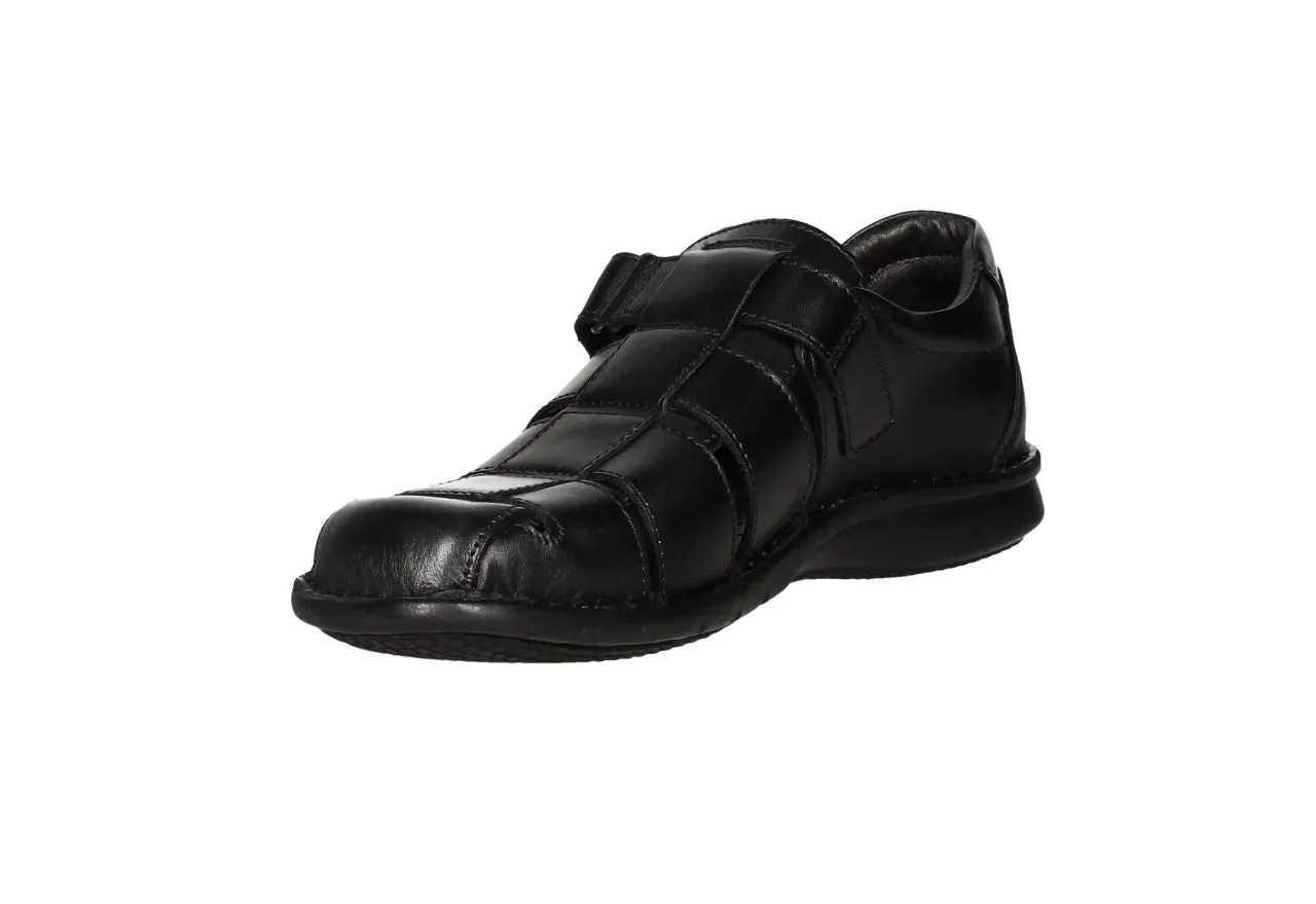 Sandalia Cubierta Piel Negro Calados Velcro Piso Goma