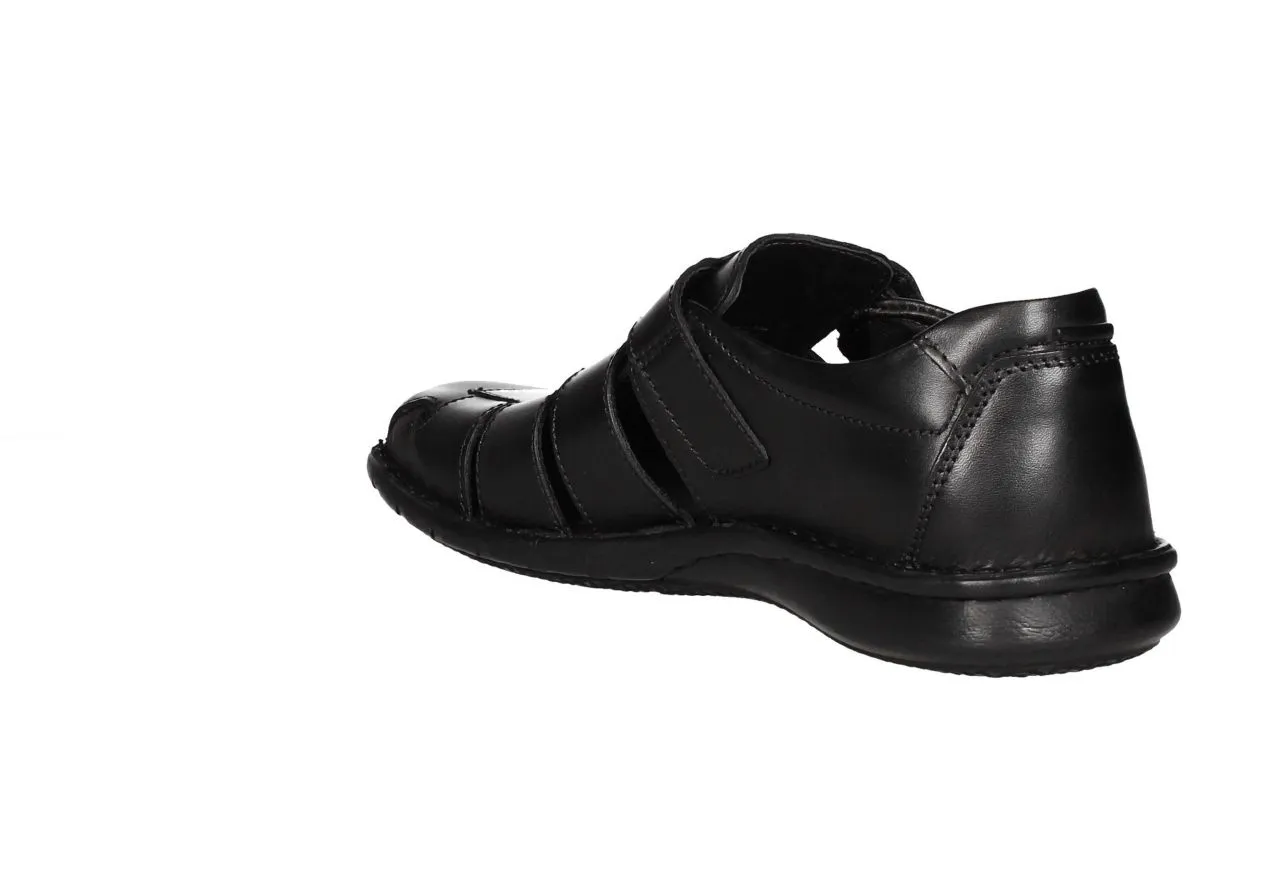 Sandalia Cubierta Piel Negro Calados Velcro Piso Goma