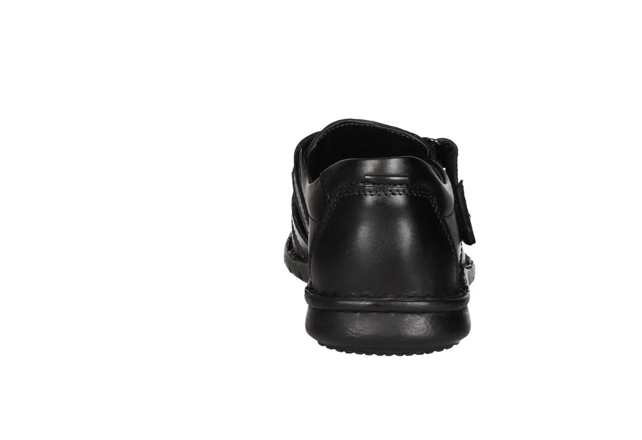 Sandalia Cubierta Piel Negro Calados Velcro Piso Goma