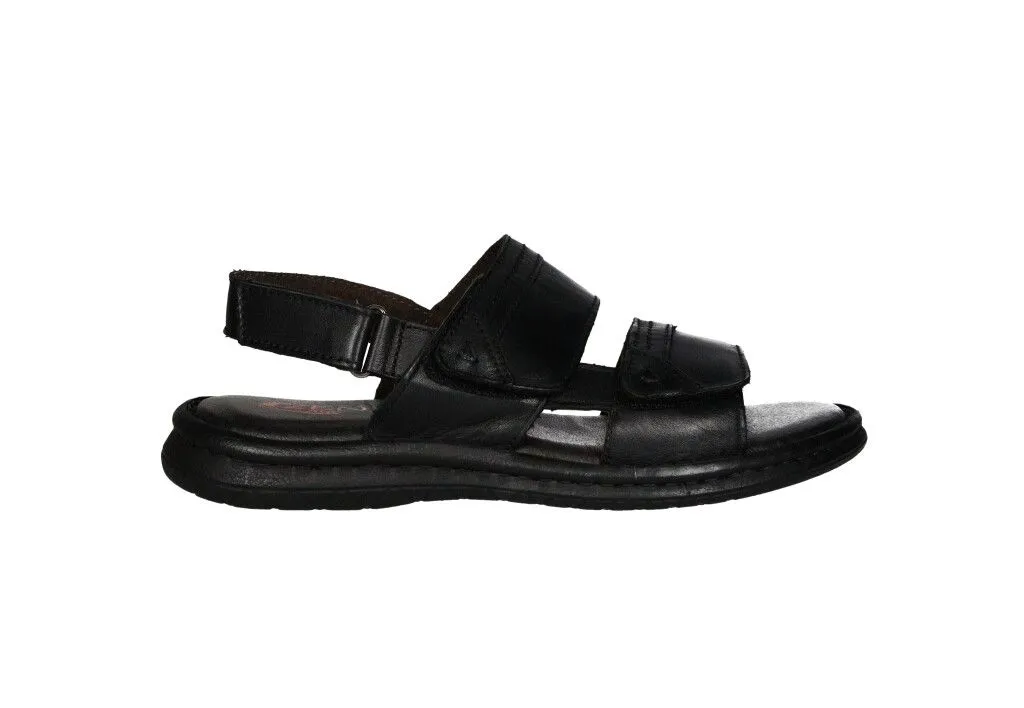 Sandalia Piel Negro Tiras Velcro Piso Goma
