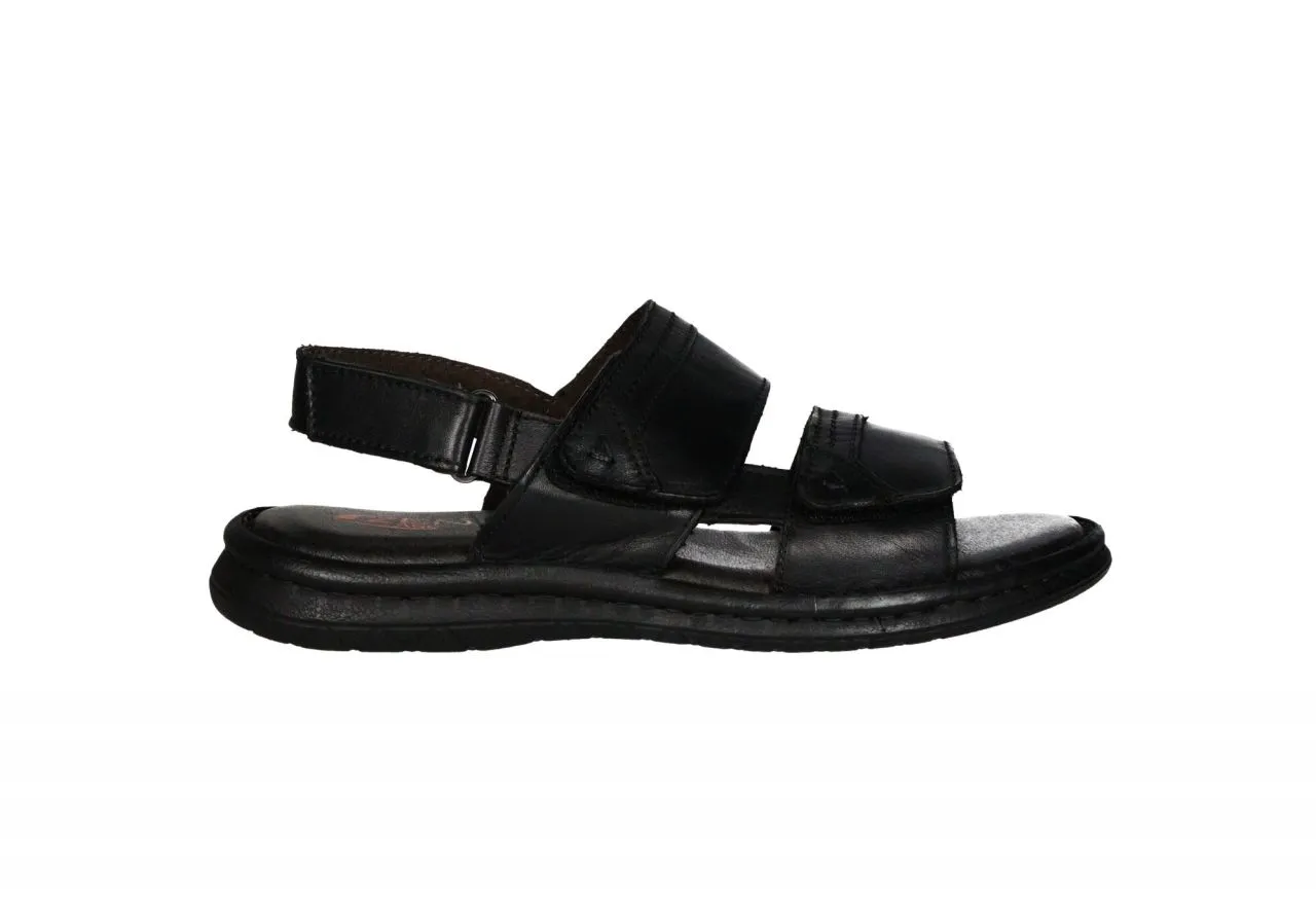 Sandalia Piel Negro Tiras Velcro Piso Goma