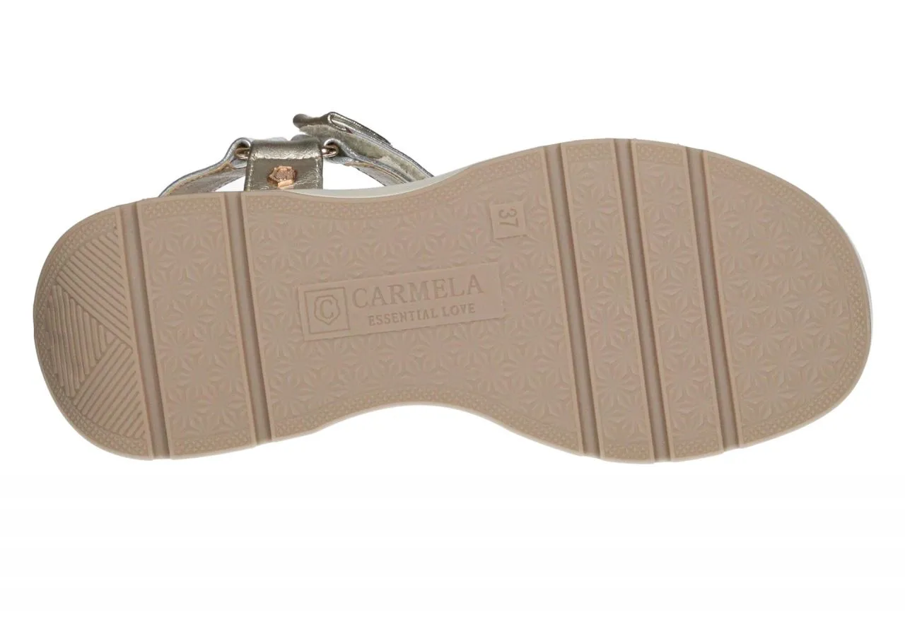 Sandalia Piel Velcro Plata/oro Tiras Cruzadas Piso Goma