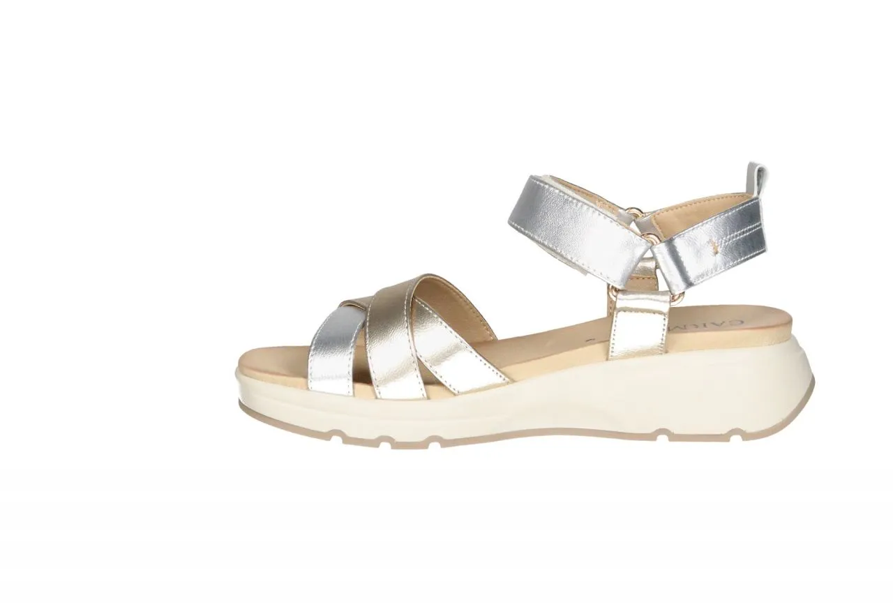 Sandalia Piel Velcro Plata/oro Tiras Cruzadas Piso Goma