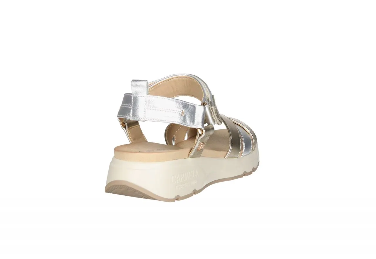 Sandalia Piel Velcro Plata/oro Tiras Cruzadas Piso Goma