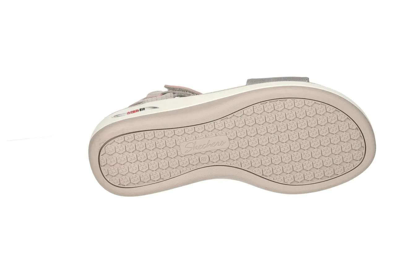 Sandalia Velcro Nylon Taupe 3 Tiras Talon Rosa CuÑa Baja