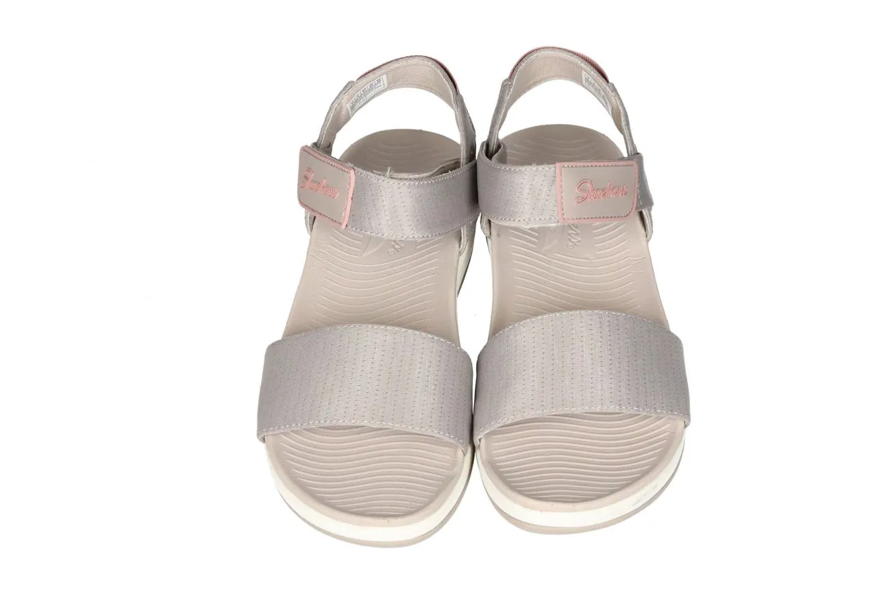 Sandalia Velcro Nylon Taupe 3 Tiras Talon Rosa CuÑa Baja