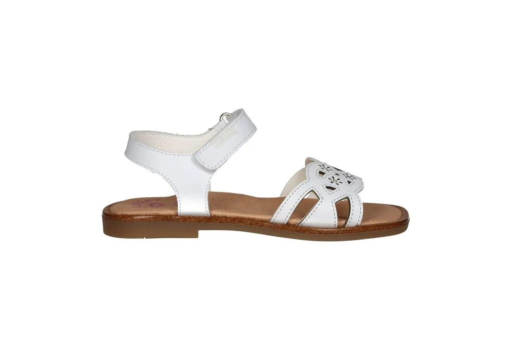 Sandalia Velcro Piel Blanco Pala Tira Calados y Brillantes