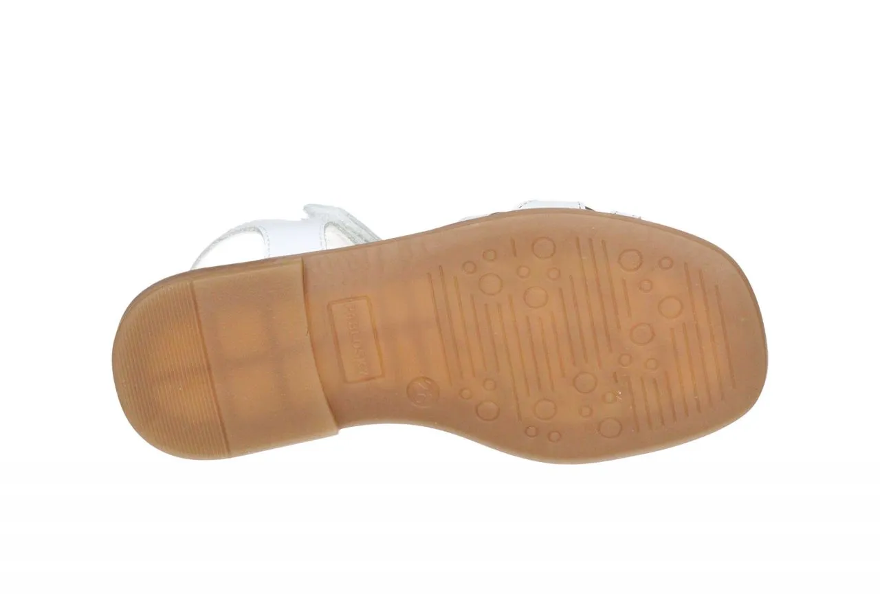 Sandalia Velcro Piel Blanco Pala Tira Calados y Brillantes