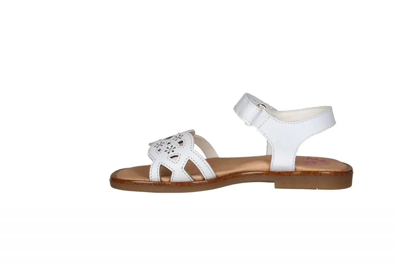 Sandalia Velcro Piel Blanco Pala Tira Calados y Brillantes