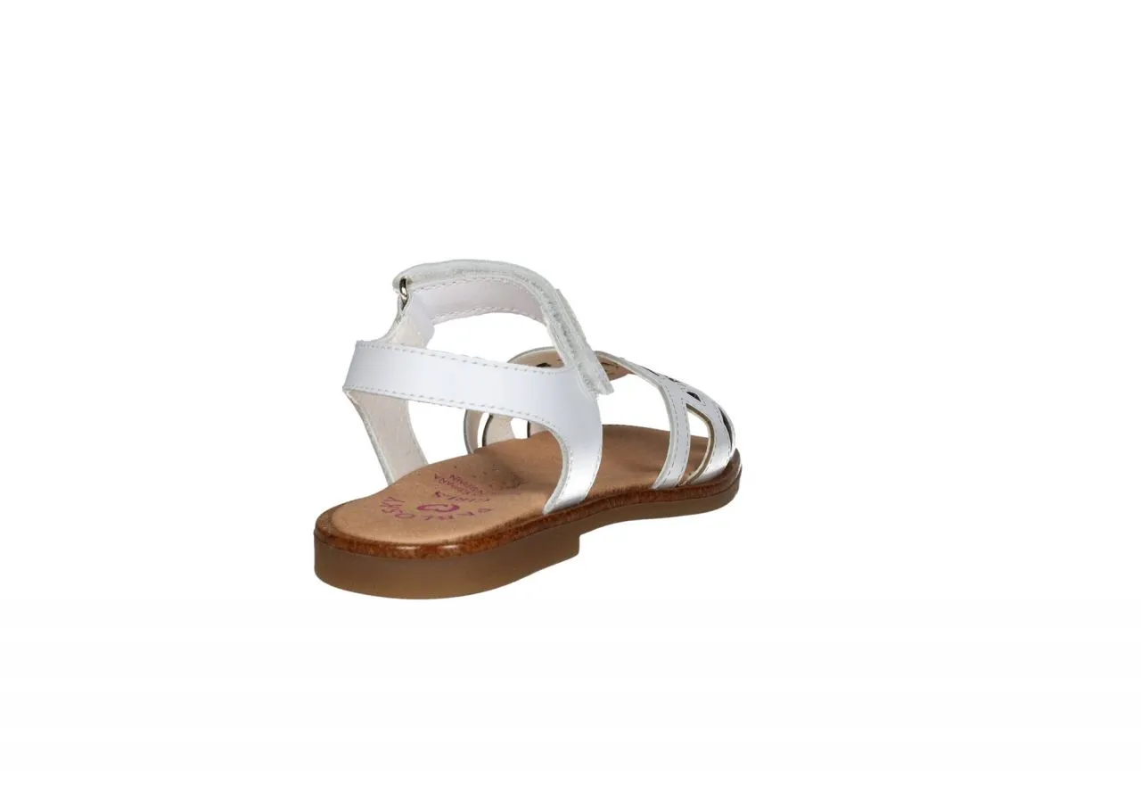 Sandalia Velcro Piel Blanco Pala Tira Calados y Brillantes