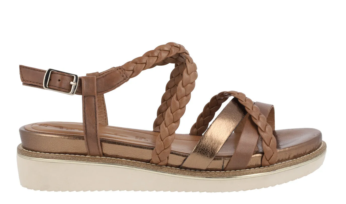 Sandalias de tiras para mujer en combinado marron