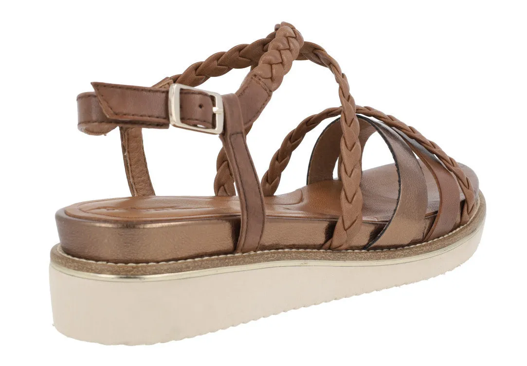 Sandalias de tiras para mujer en combinado marron