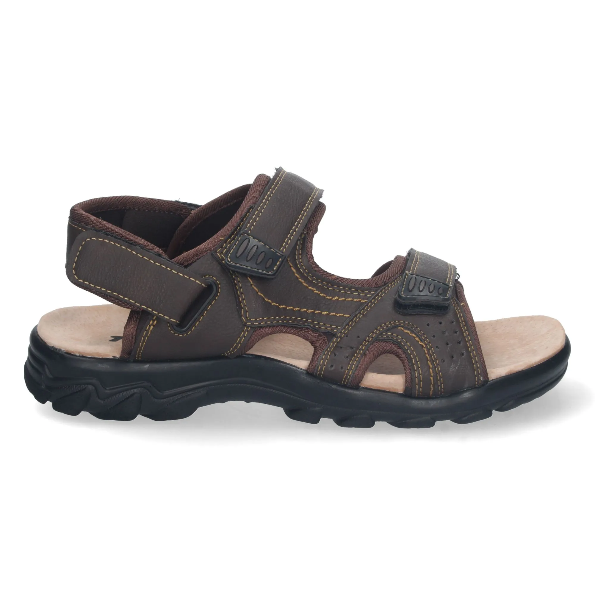 Sandalias planas con cierre de velcro para hombre marrón