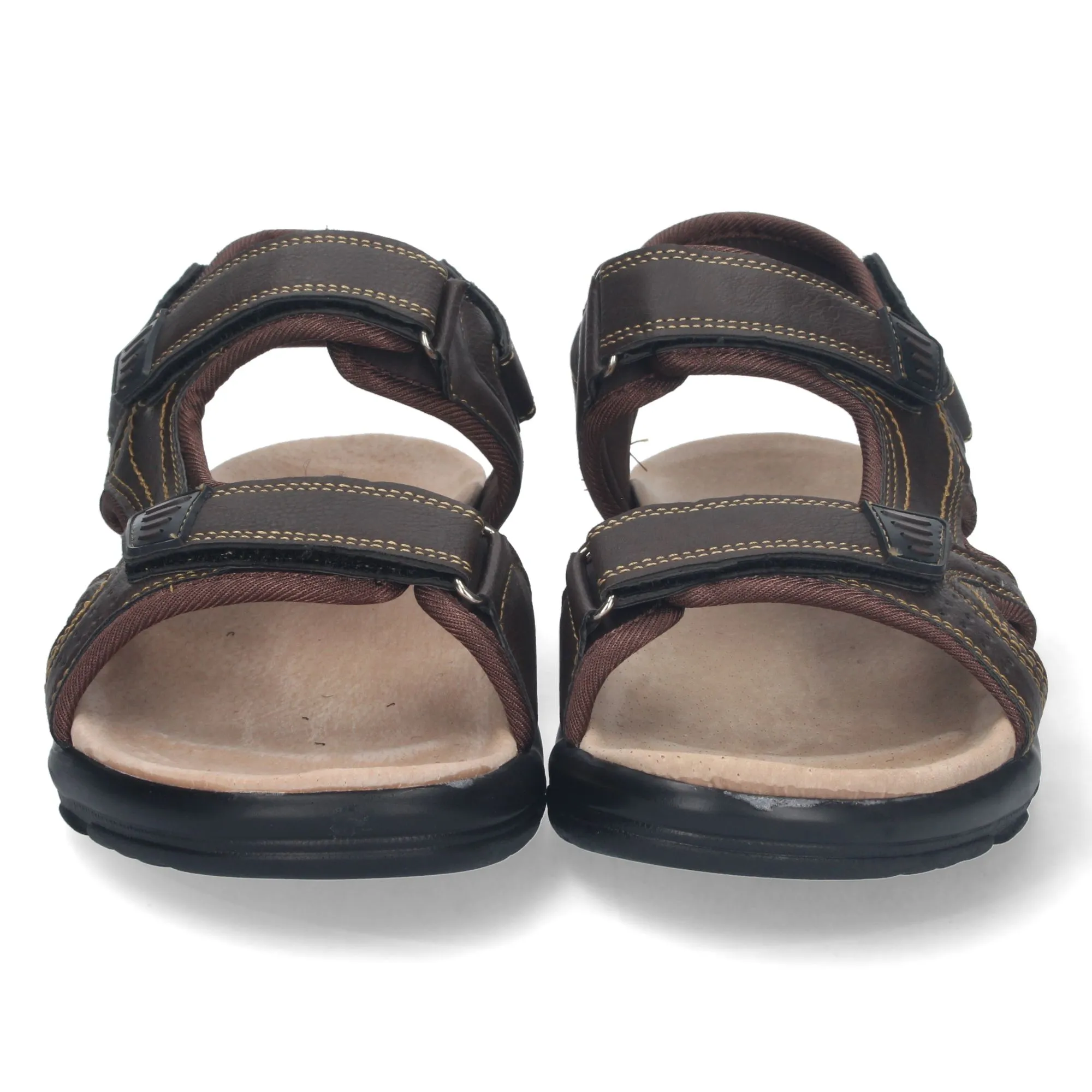 Sandalias planas con cierre de velcro para hombre marrón