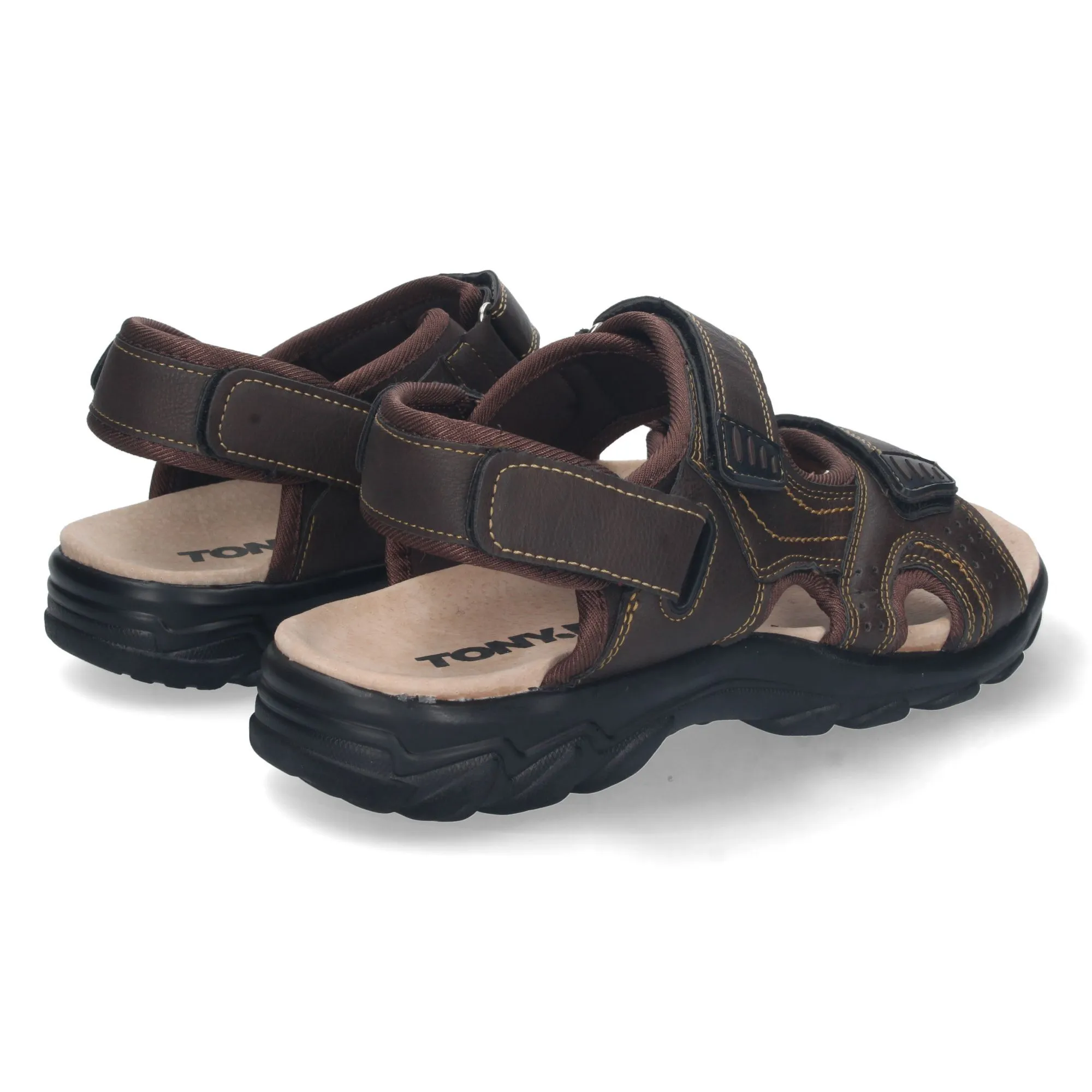 Sandalias planas con cierre de velcro para hombre marrón