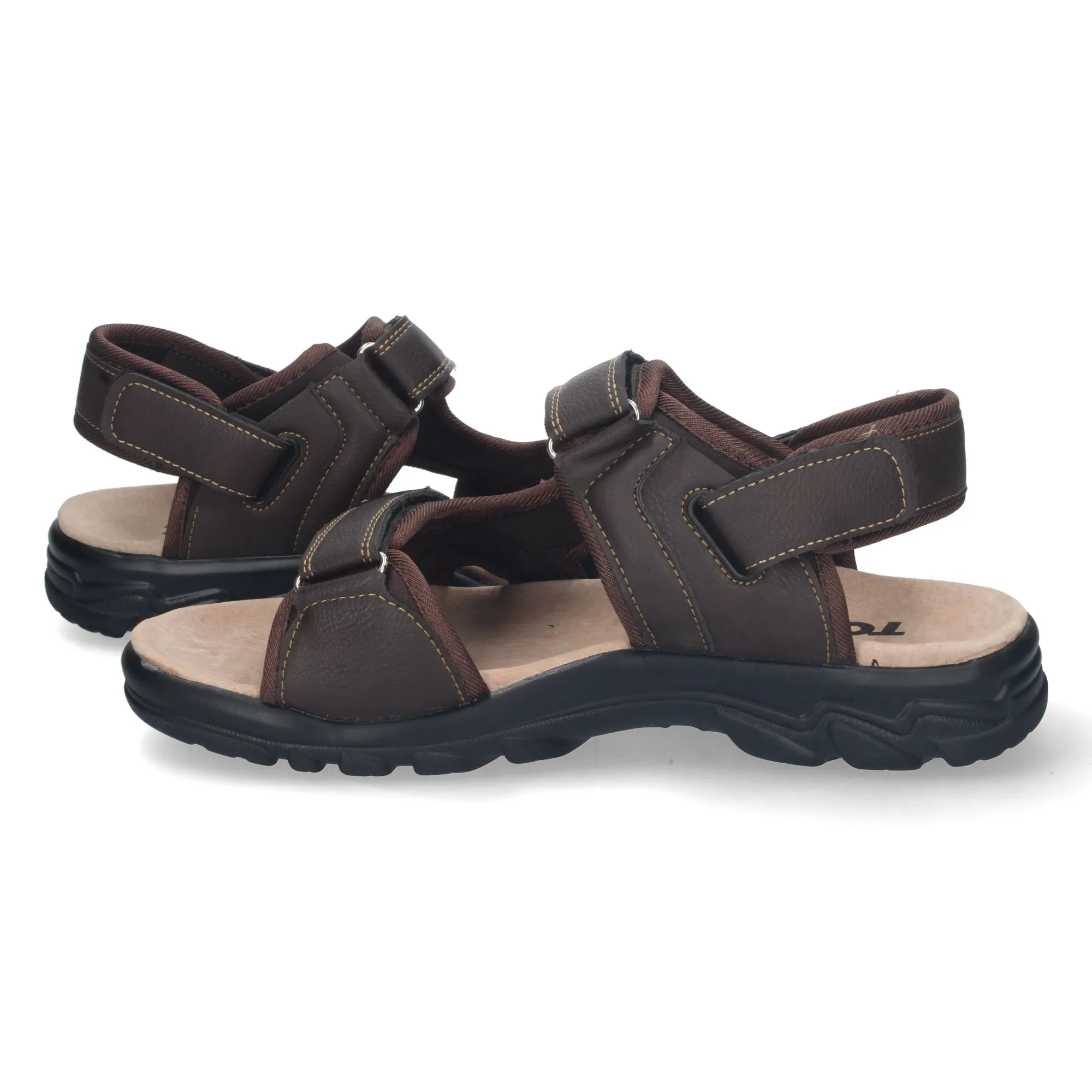 Sandalias planas con cierre de velcro para hombre marrón