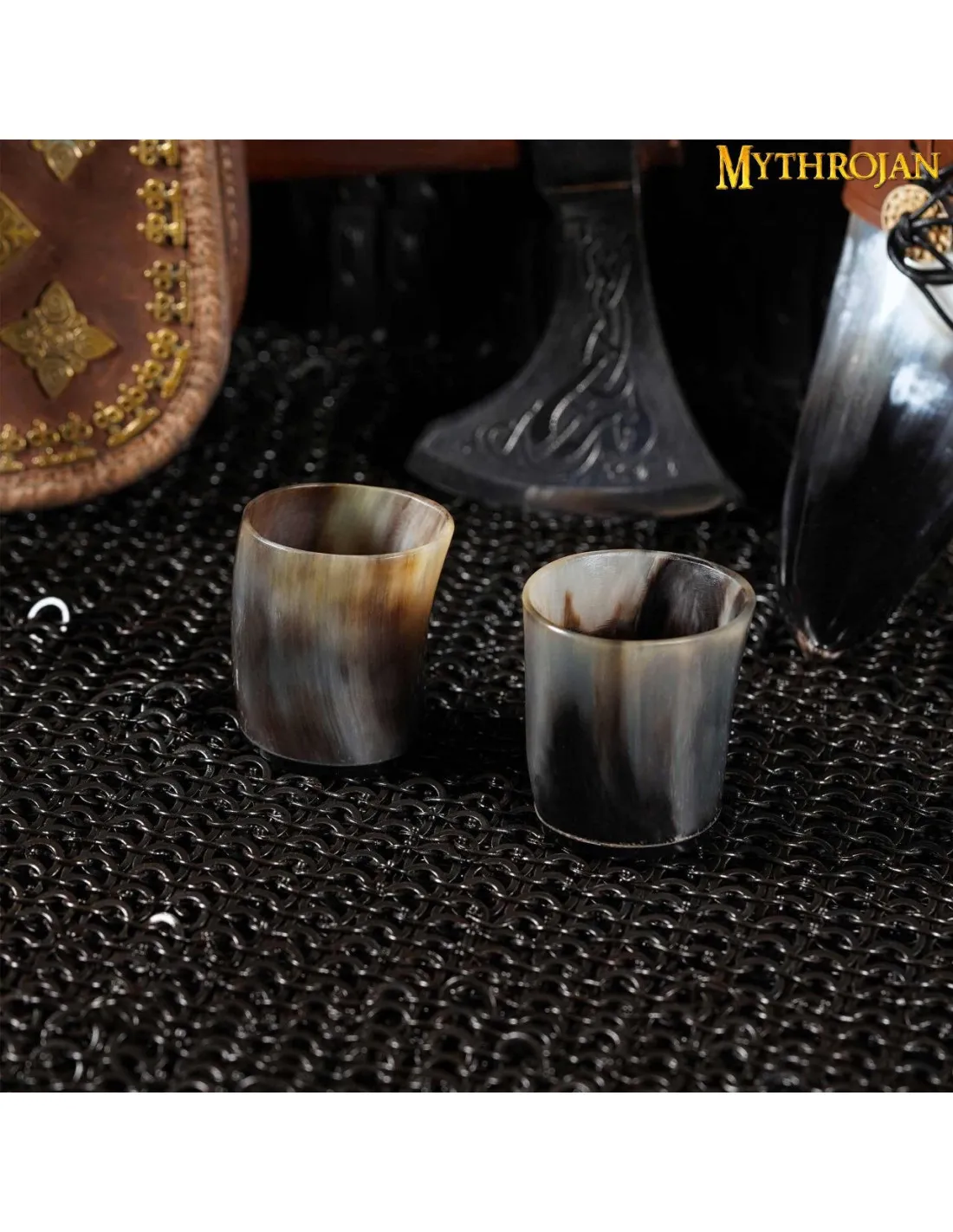 Set de 2 vasos de chupito vikingos, asta de toro