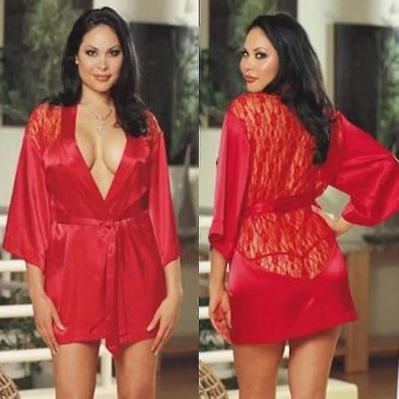 Sexy Silk Satin Lace Kimono Vestido Bata de baño Mujer Ropa de noche