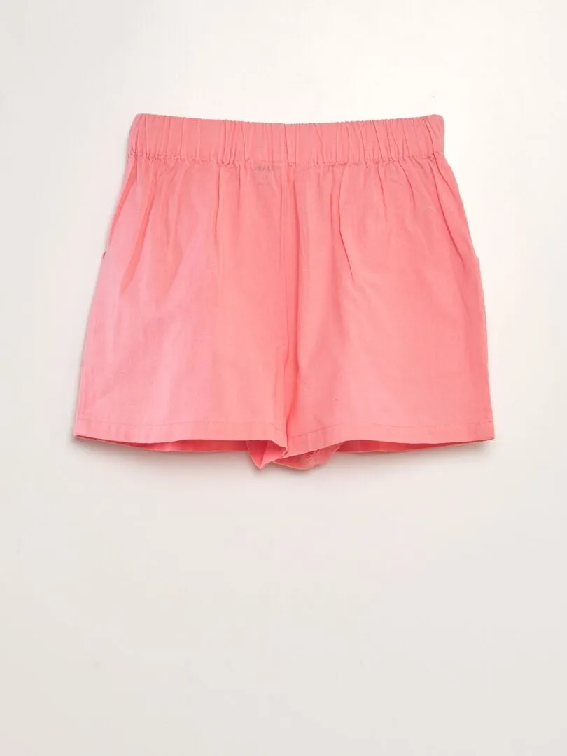 SHORT LISO DE ALGODóN Y LINO  ROSA
