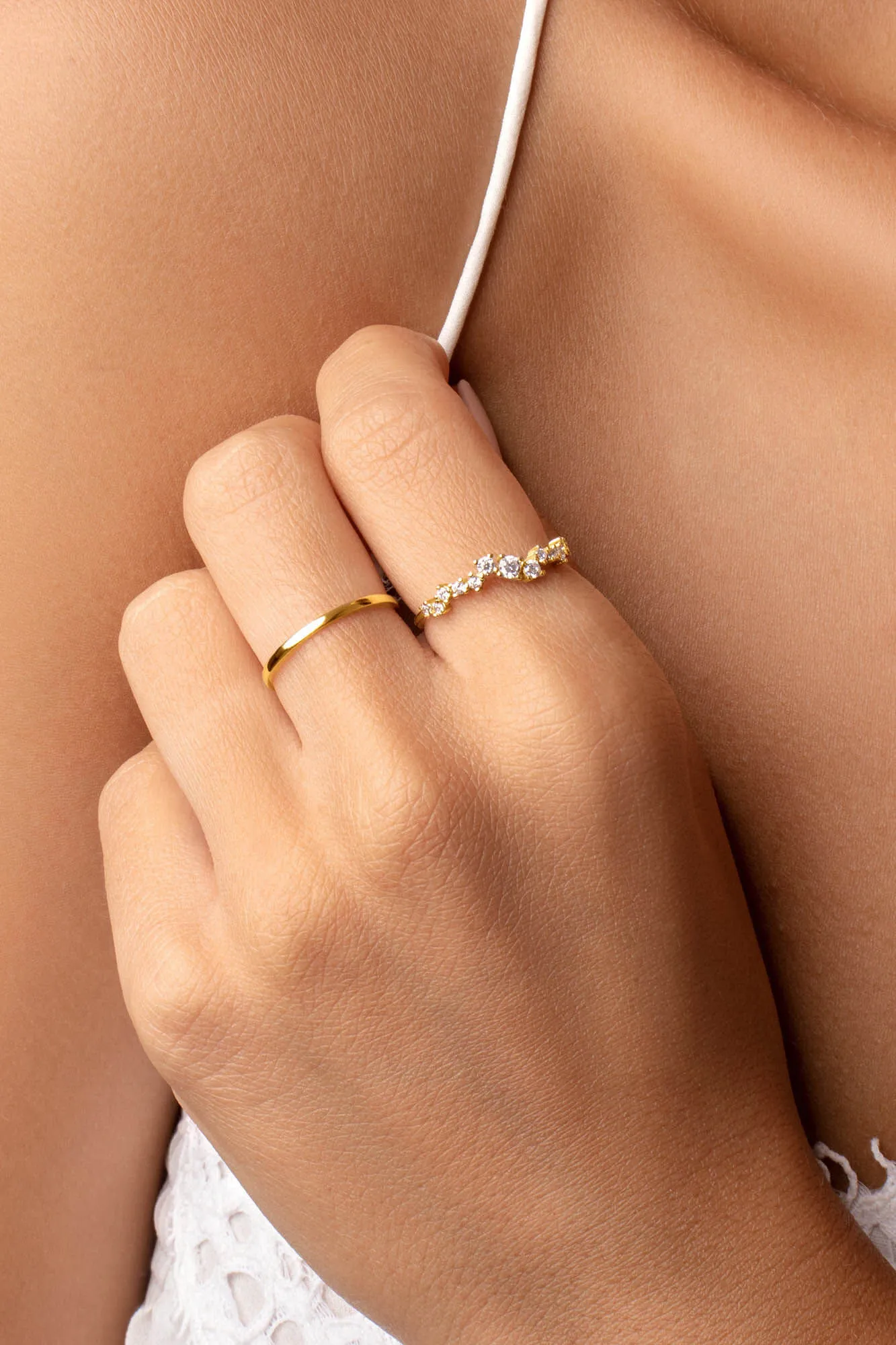 Singularu Anillo Estellar Plata Baño Oro