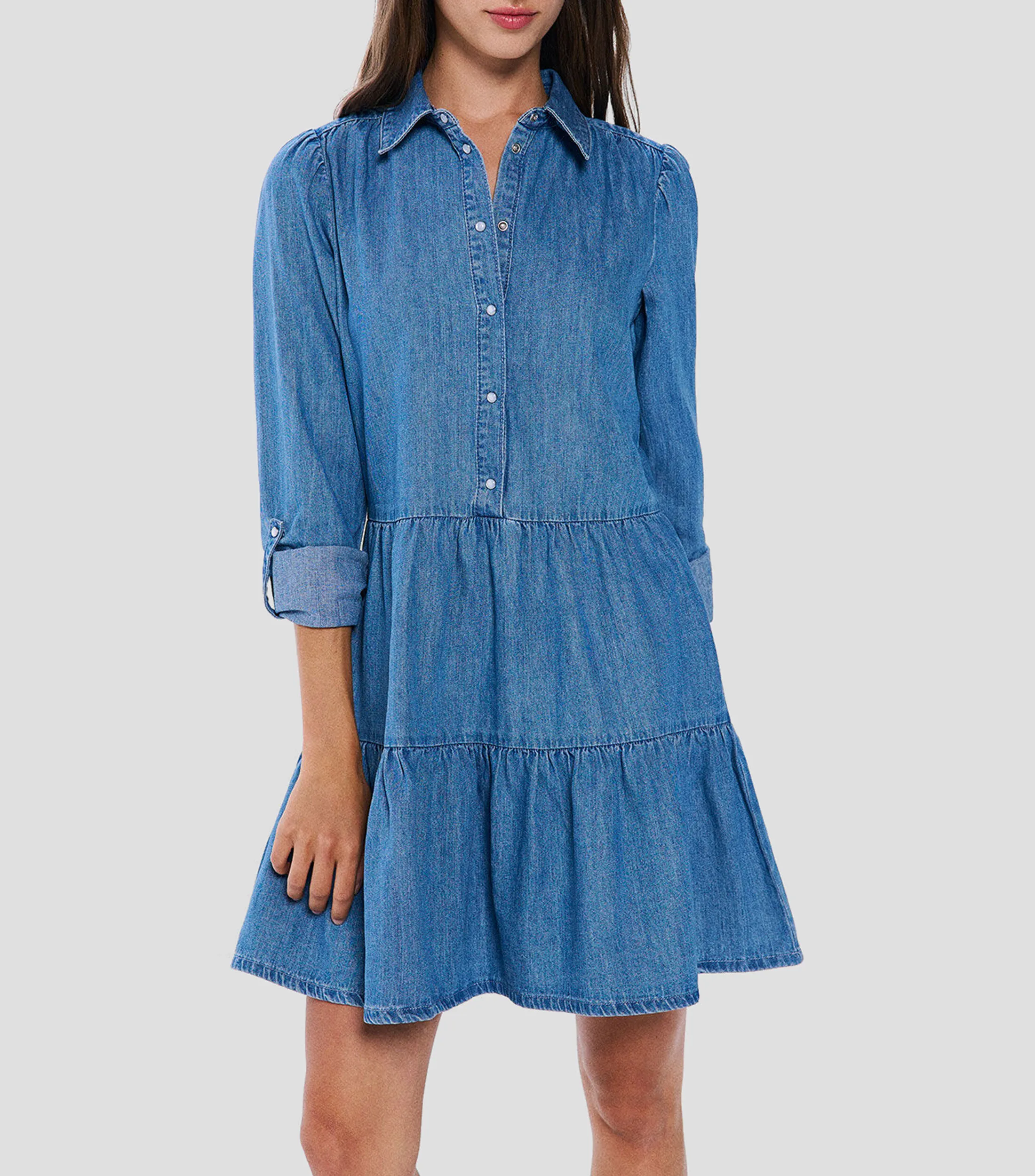 Springfield Vestido Midi manga larga liso Mujer
