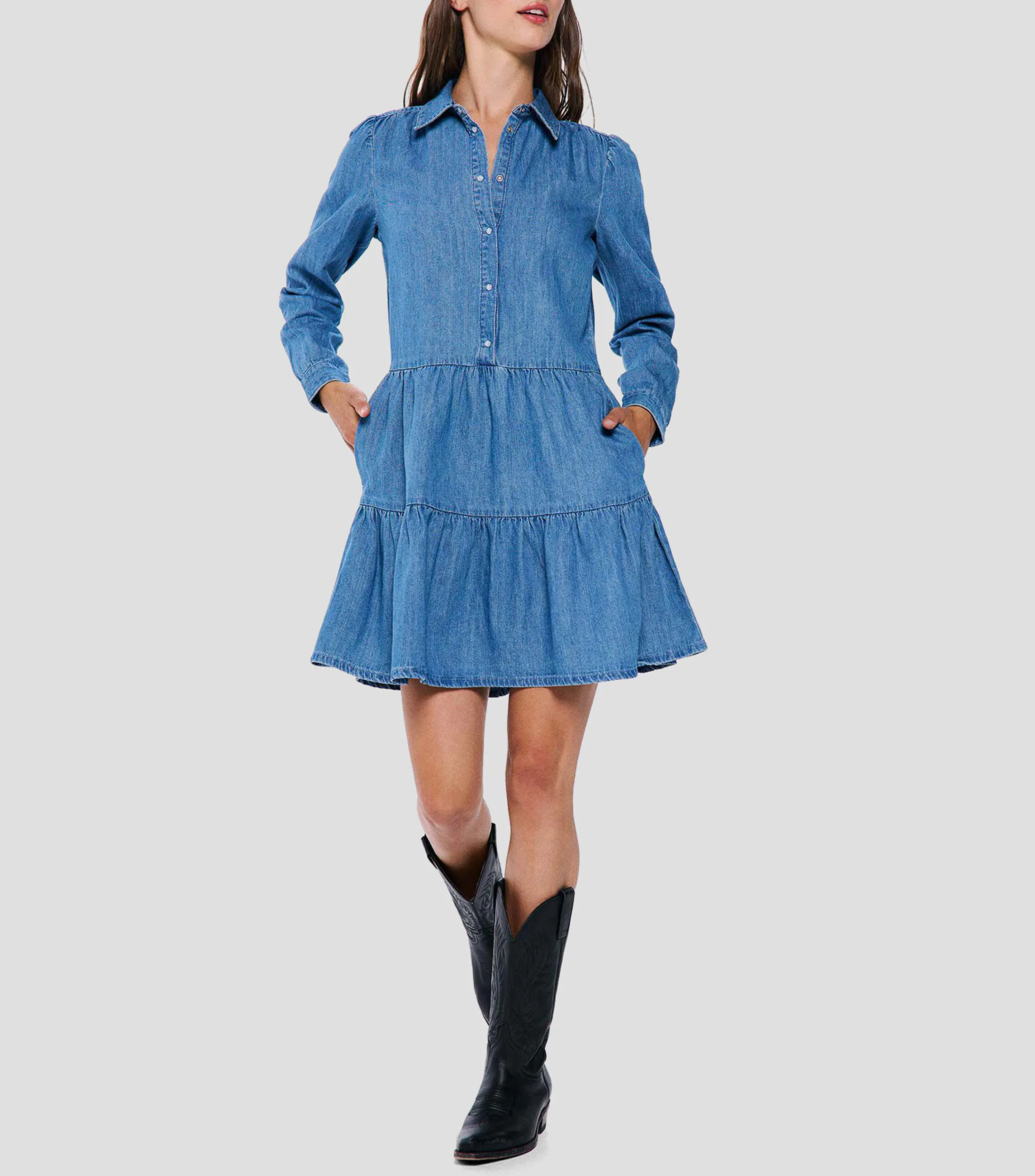 Springfield Vestido Midi manga larga liso Mujer