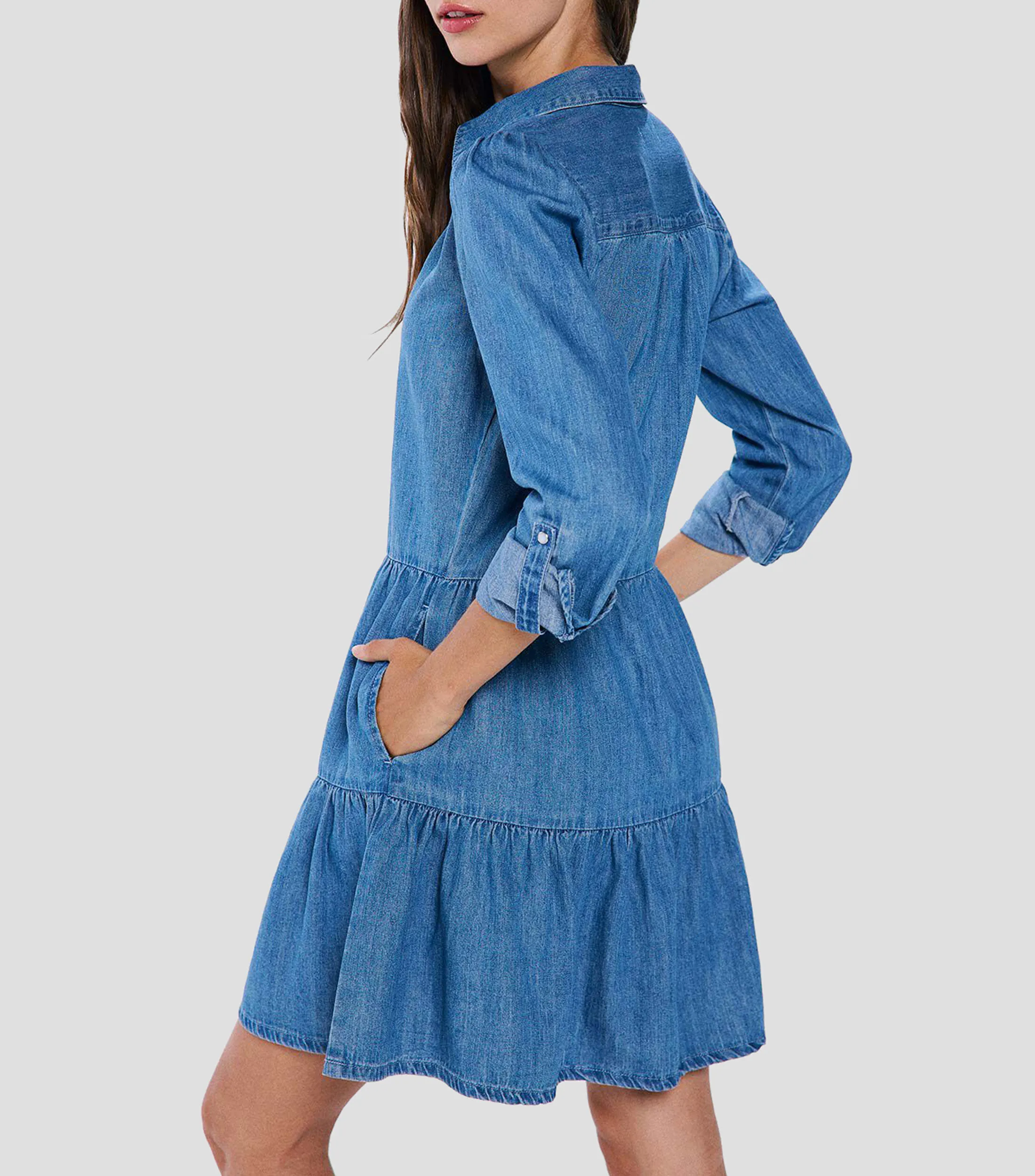 Springfield Vestido Midi manga larga liso Mujer