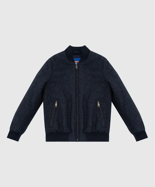 Stefano Ricci Children's dark blue wool bomber jacket