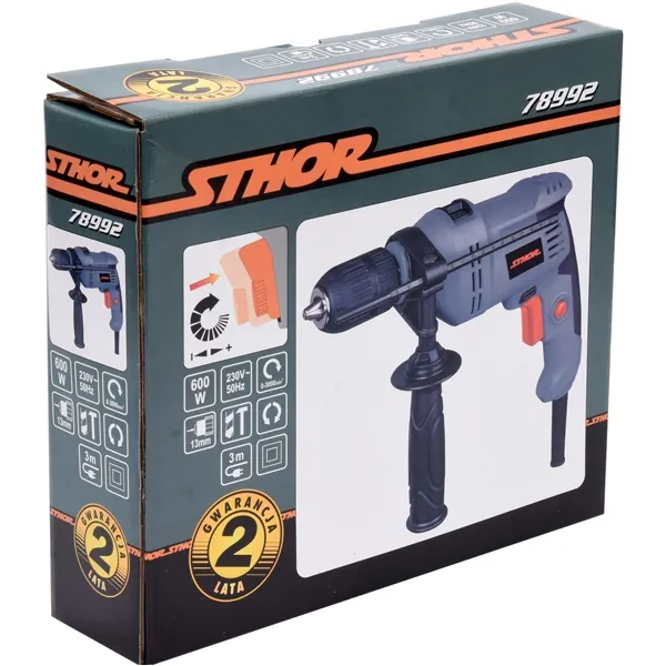 STHOR  78992  TALADRADORA CON PERCUSIóN, 600 W, MANDRIL RáPIDO, 13 MM