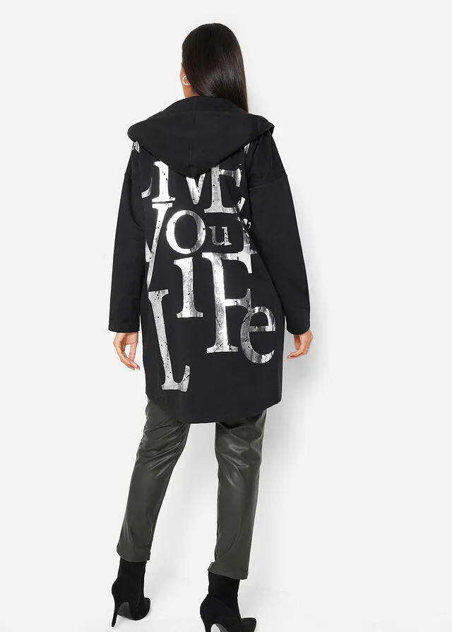 SUDADERA CON ESTAMPADO NEGROPLATEADO