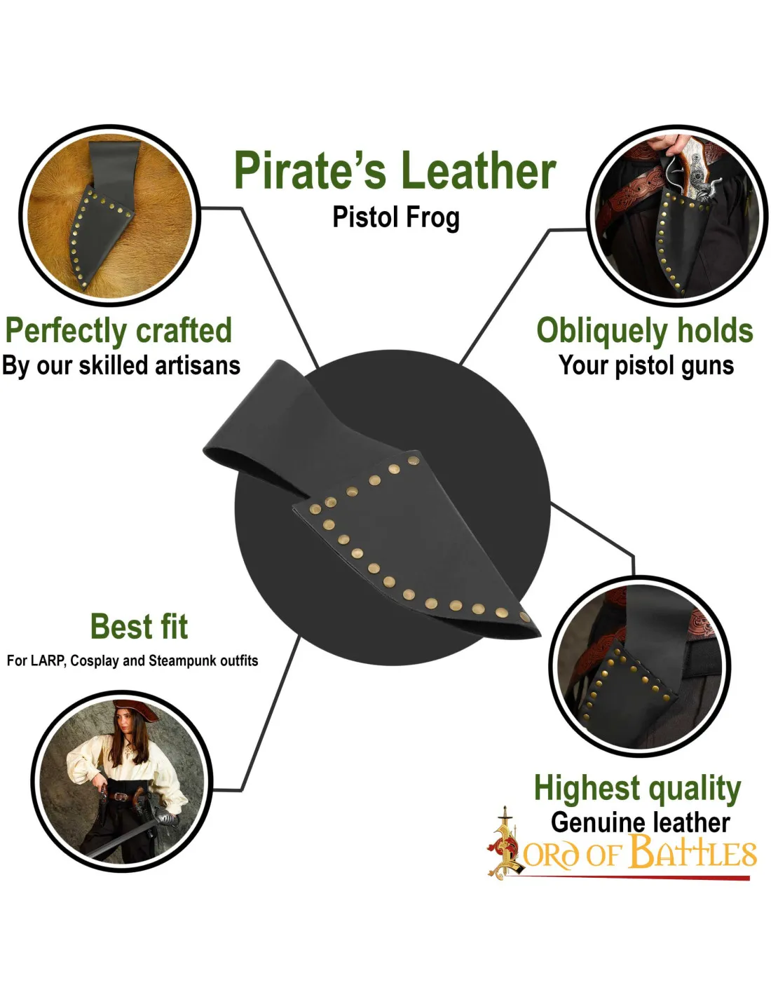 Tahalí cuero para pistola pirata mano derecha