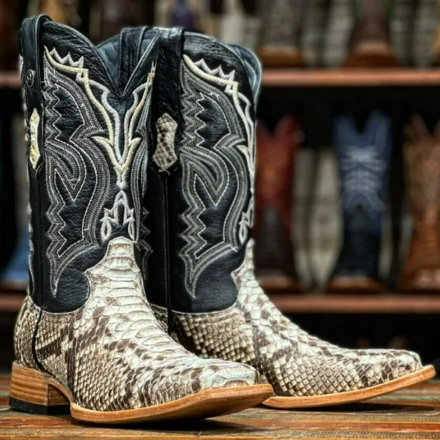 Tanner Mark Men's Medina Genuine Python Square Toe Boots Natural  TMX200431