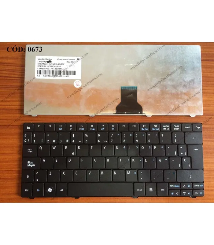 TECLADO ACER ONE 1830T 721 722 751 751H ZA3 3935 8172 1410 SERIES SIN MARCO 9Z.N3C82.K0S BK SP