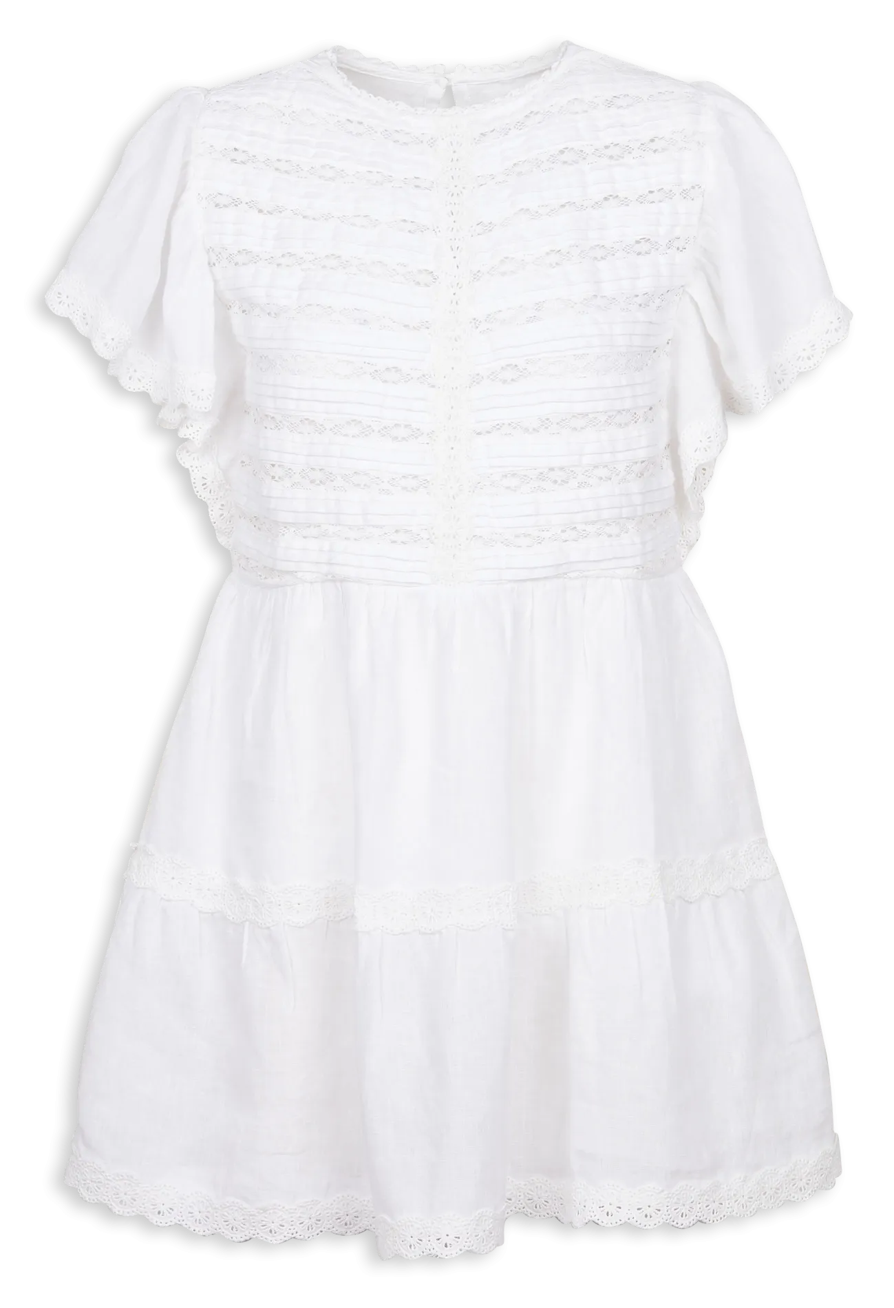 THE NEW SOCIETY DOWNEY  VESTIDO CORTO RECTO CON CUELLO REDONDO DE LINO EN BLANCO