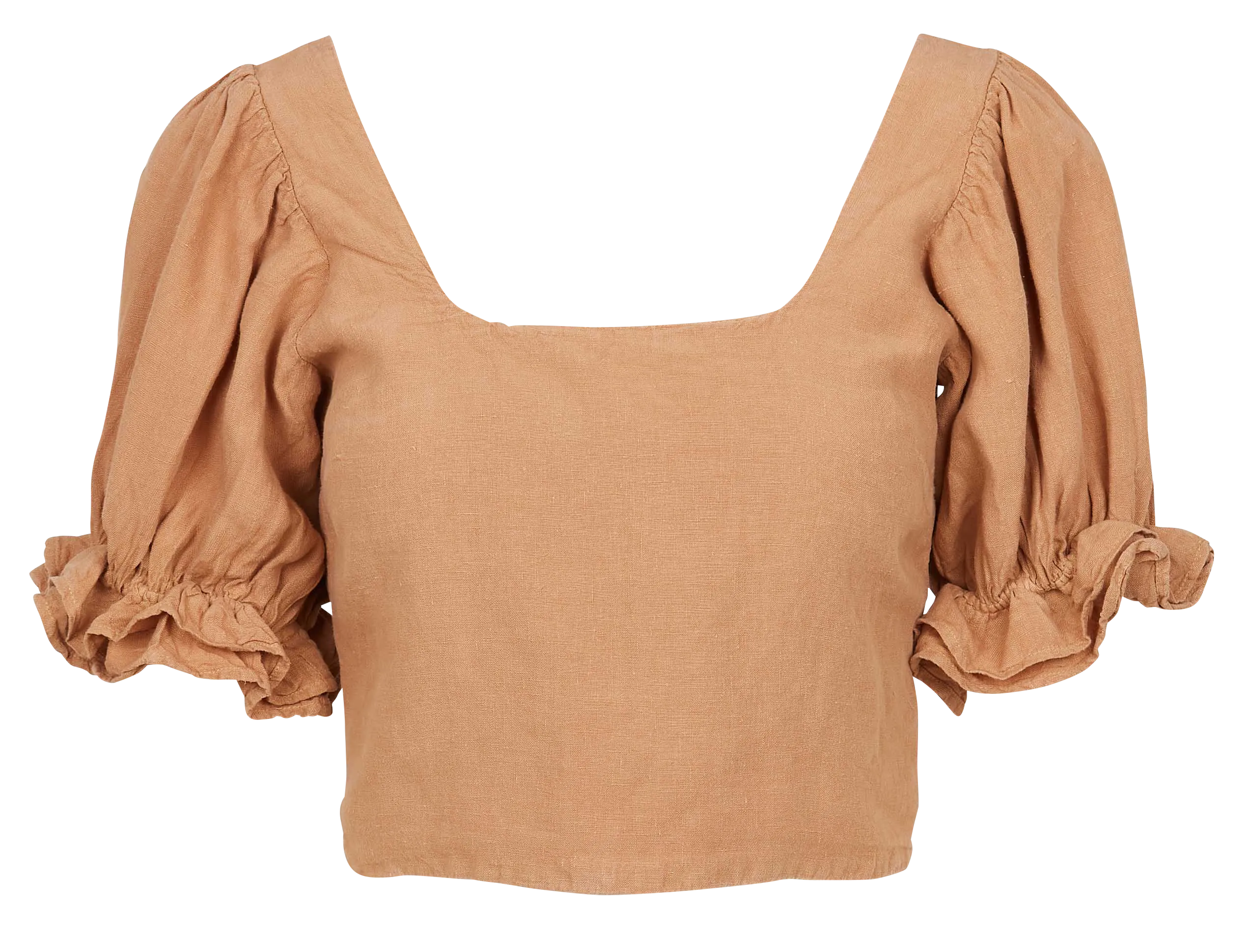 THE NEW SOCIETY LONG BEACH  CROP TOP DE LINO CON CUELLO CUADRADO EN MARRON