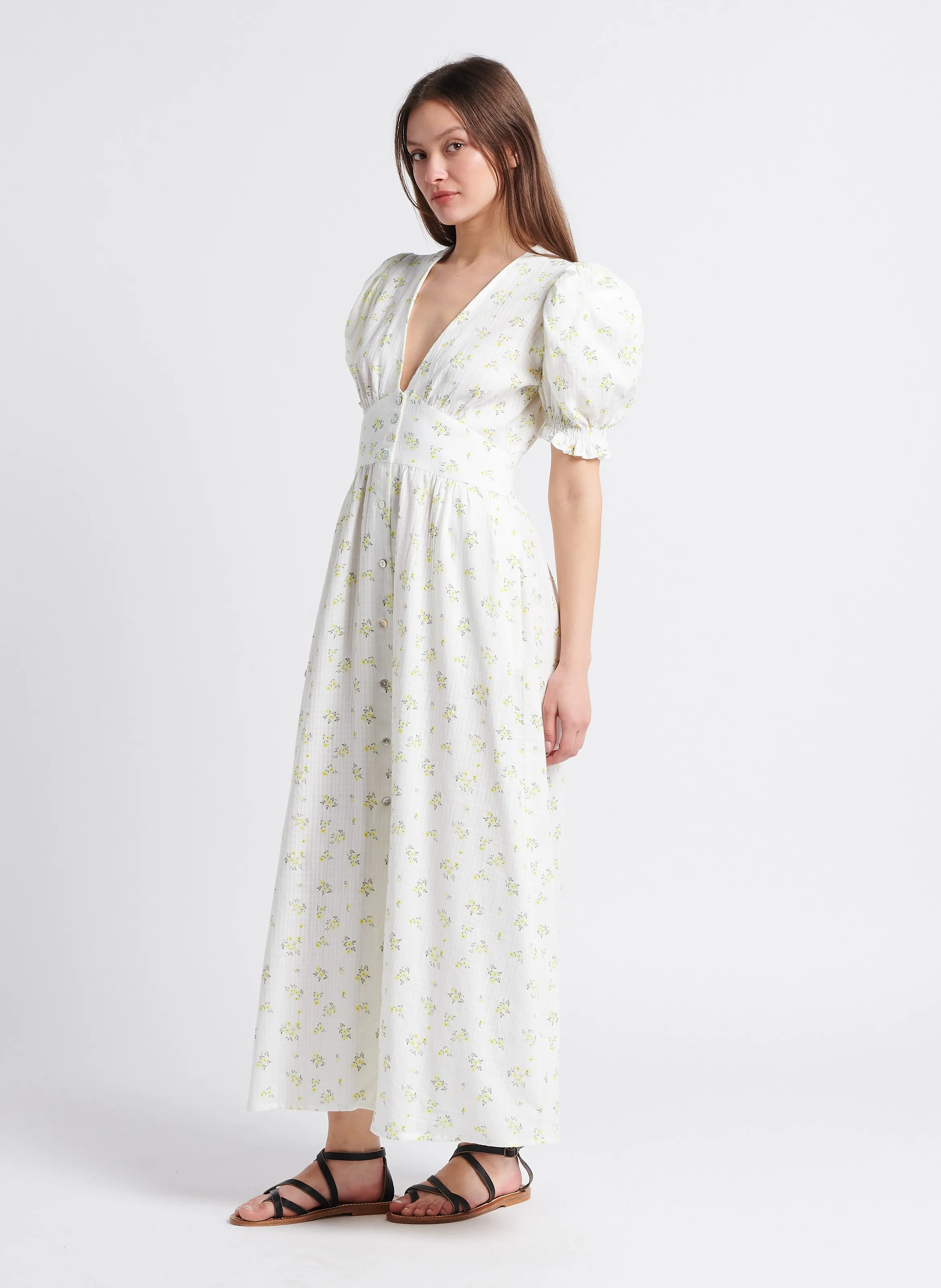 THE NEW SOCIETY VALLEY  VESTIDO LARGO DE ALGODóN ESTAMPADO EN BLANCO