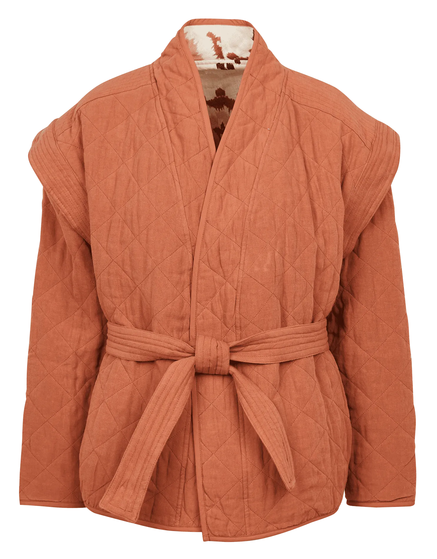 THE NEW SOCIETY WEST  CHAQUETA CORTA REVERSIBLE DE LINO ACOLCHADO EN MARRON