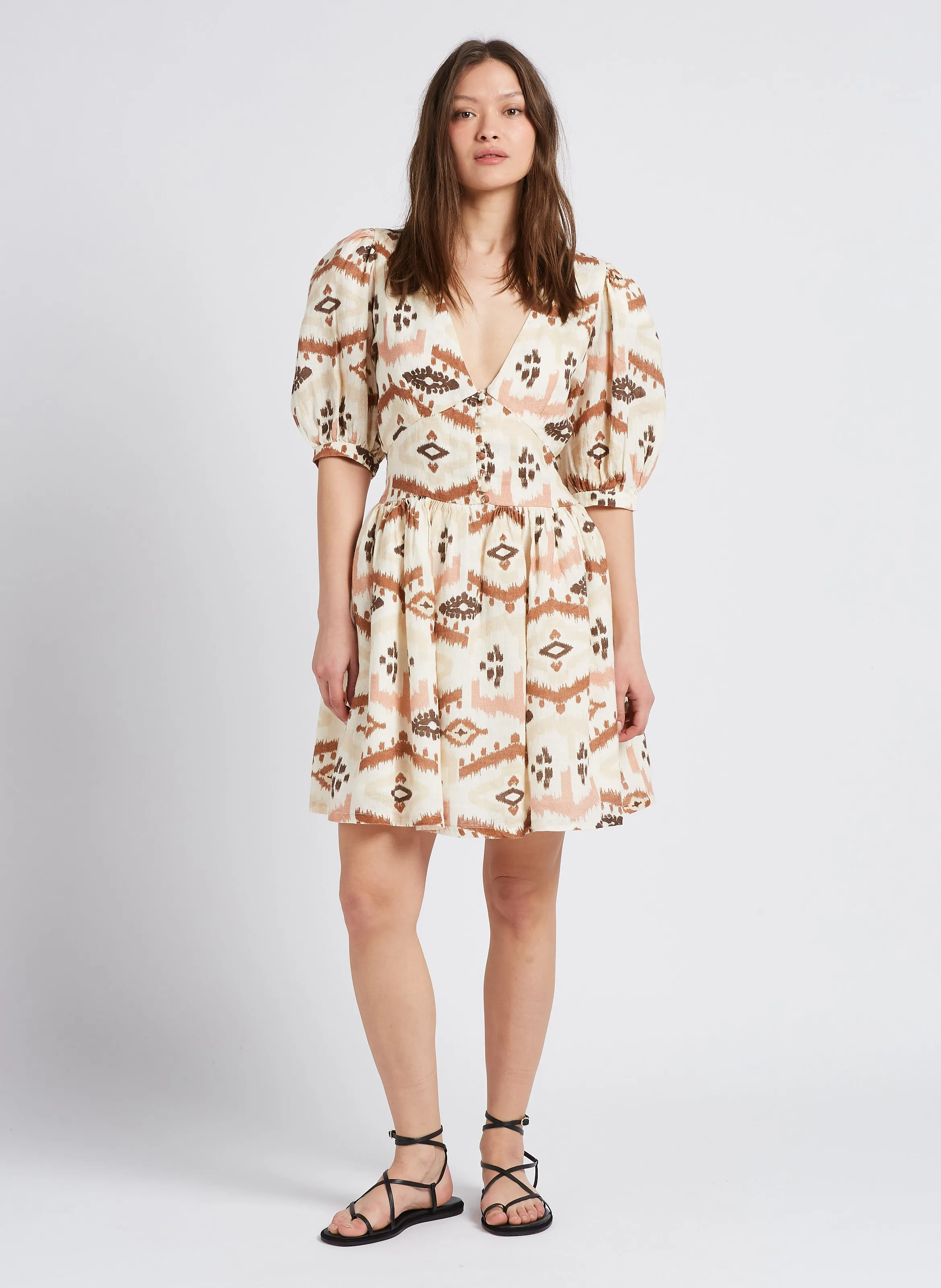 THE NEW SOCIETY WEST  VESTIDO CORTO ESTAMPADO DE LINO EN MULTICOLOR