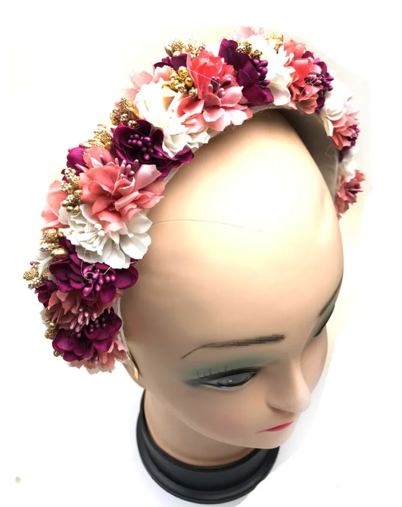 TOCADOS DE DIADEMA DE FLORES VISTOSAS PARA BODAS Y EVENTOS