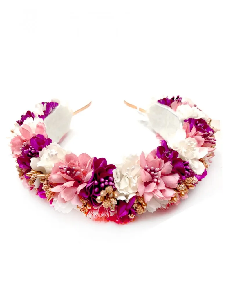 TOCADOS DE DIADEMA DE FLORES VISTOSAS PARA BODAS Y EVENTOS