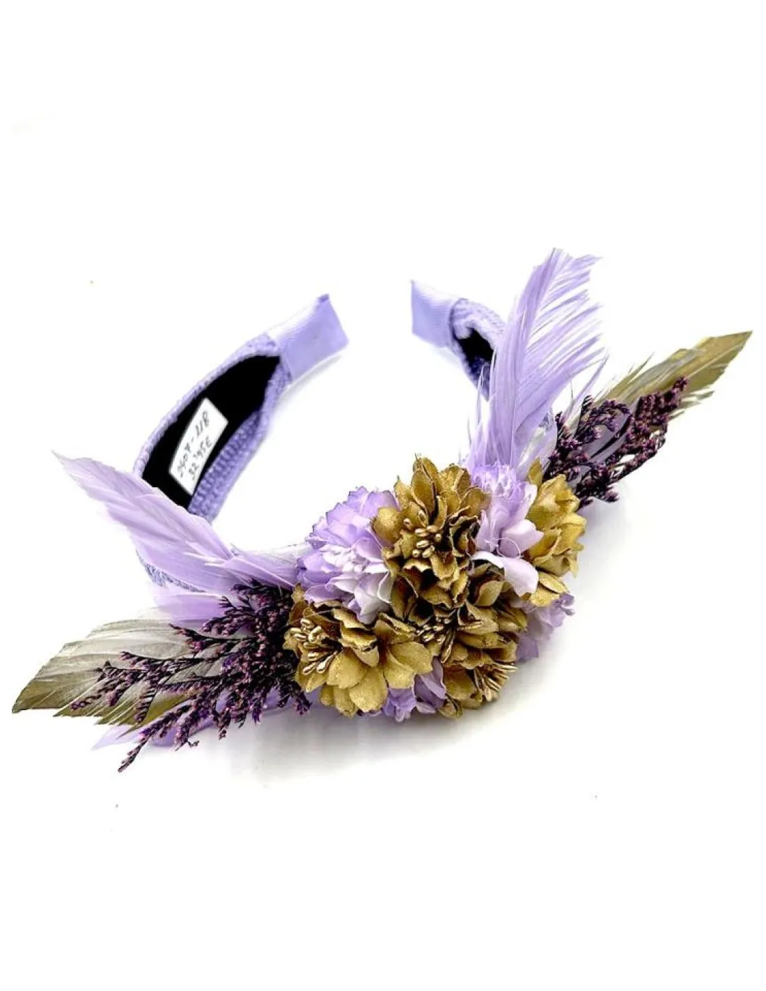 TOCADOS MORADOS LILA DIADEMAS DE FLORES Y PLUMAS PARA BODAS Y EVENTOS