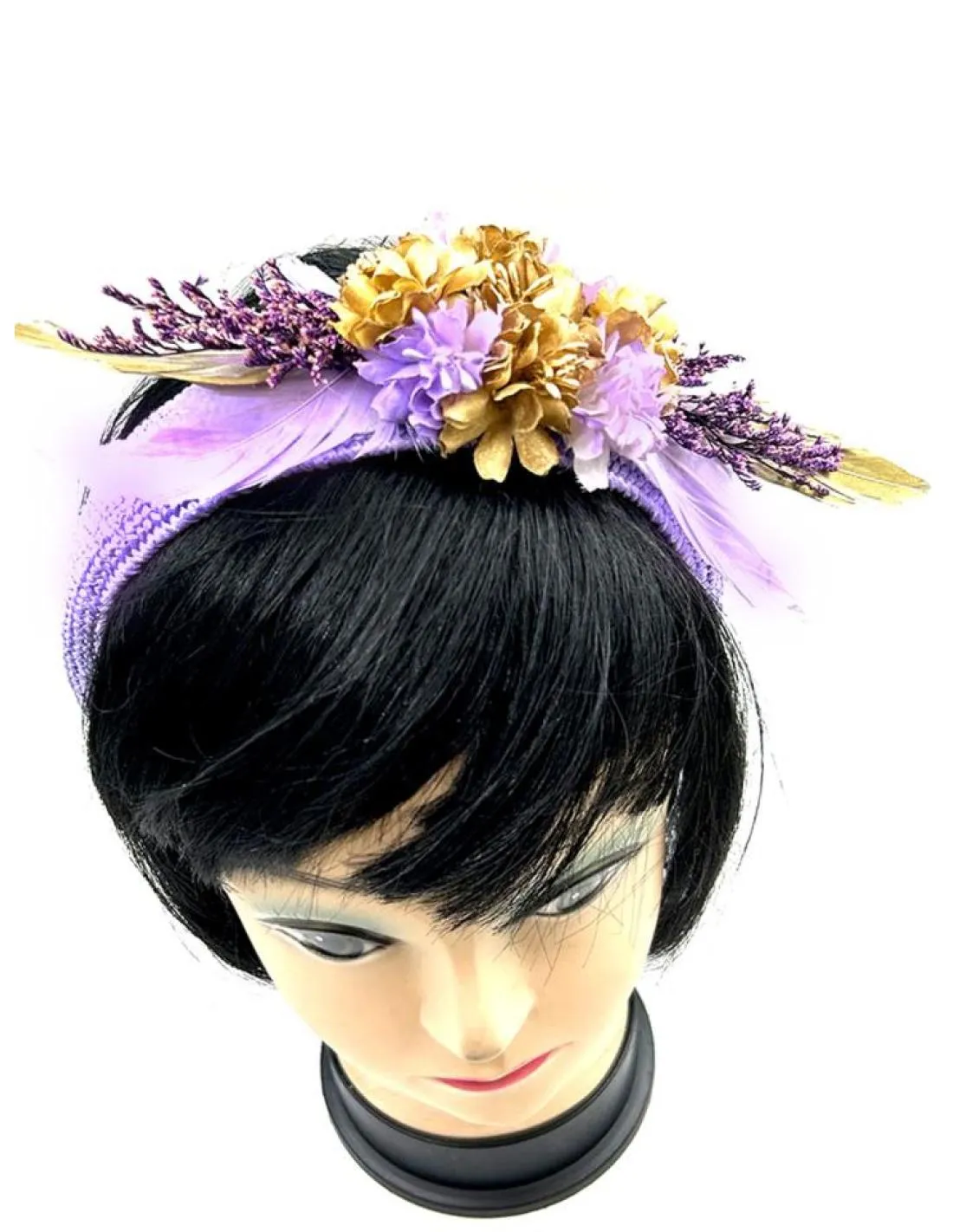 TOCADOS MORADOS LILA DIADEMAS DE FLORES Y PLUMAS PARA BODAS Y EVENTOS