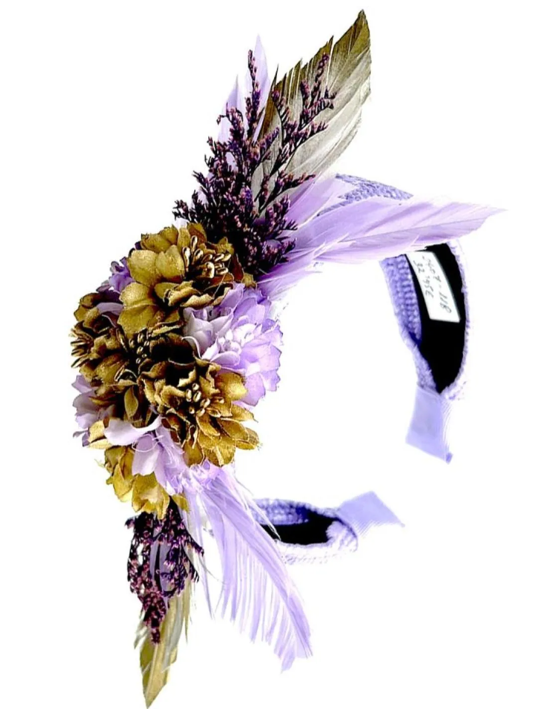 TOCADOS MORADOS LILA DIADEMAS DE FLORES Y PLUMAS PARA BODAS Y EVENTOS