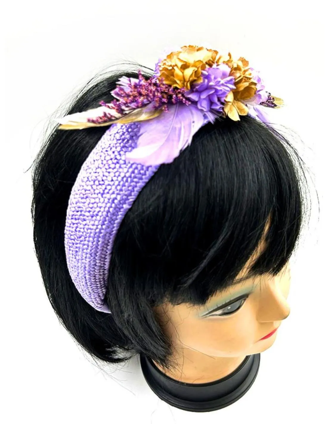 TOCADOS MORADOS LILA DIADEMAS DE FLORES Y PLUMAS PARA BODAS Y EVENTOS