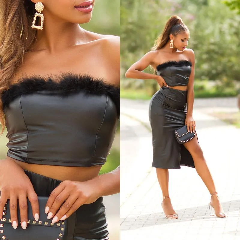 Top Bandeau semi piel Negro