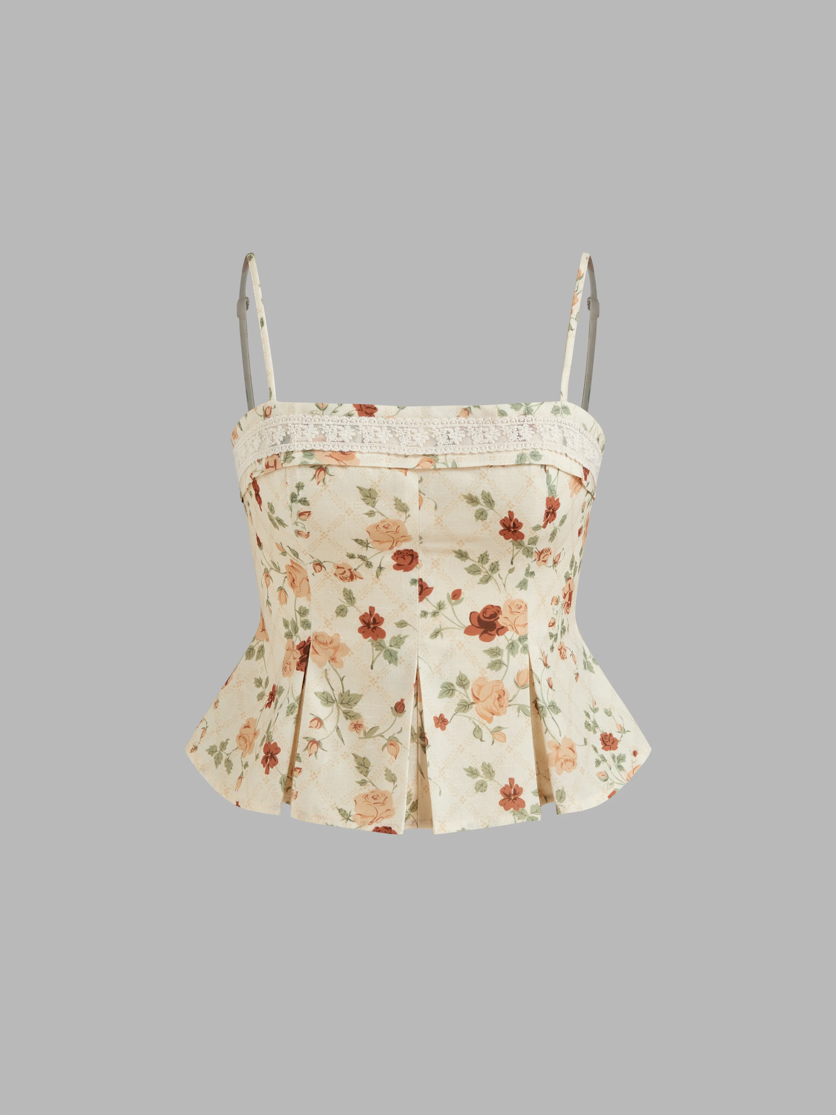 Top corto de tirantes con cuello cuadrado y estampado floral