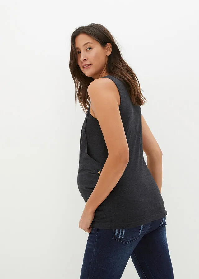Top premamá/de lactancia con botones Antracita jaspeado