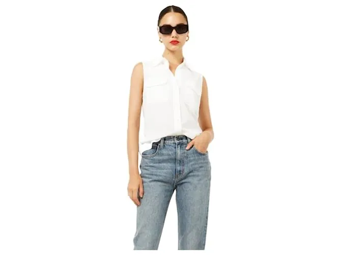 Top sin mangas slim de seda de firma Equipment Blanco 