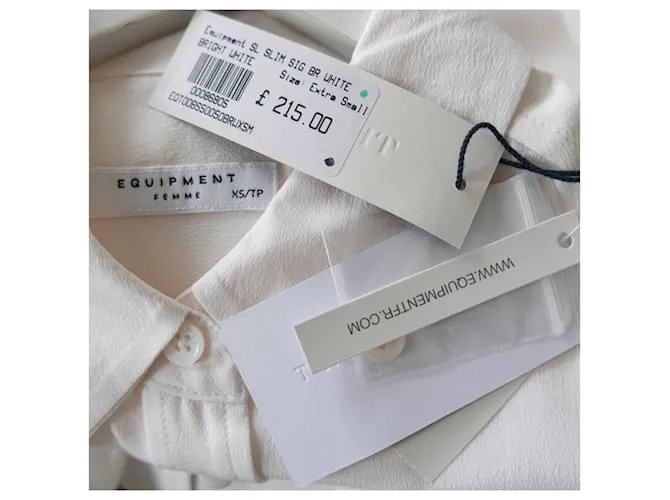 Top sin mangas slim de seda de firma Equipment Blanco 
