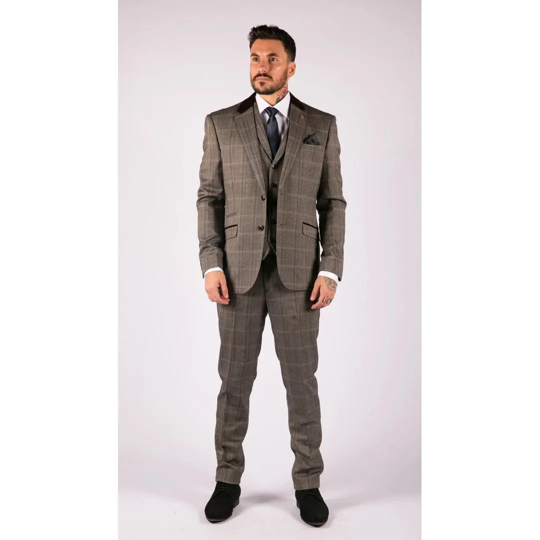 TRAJE TWEED DE 3 PIEZAS COLOR BEIGEMARRóN PARA HOMBRE IDEAL PARA OCASIONES FORMALES